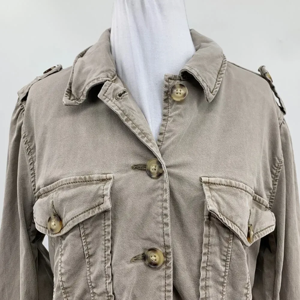 Paige Jacket Womens M Medium Moss Vintage Taupe Pacey Utility Button Up Cropped